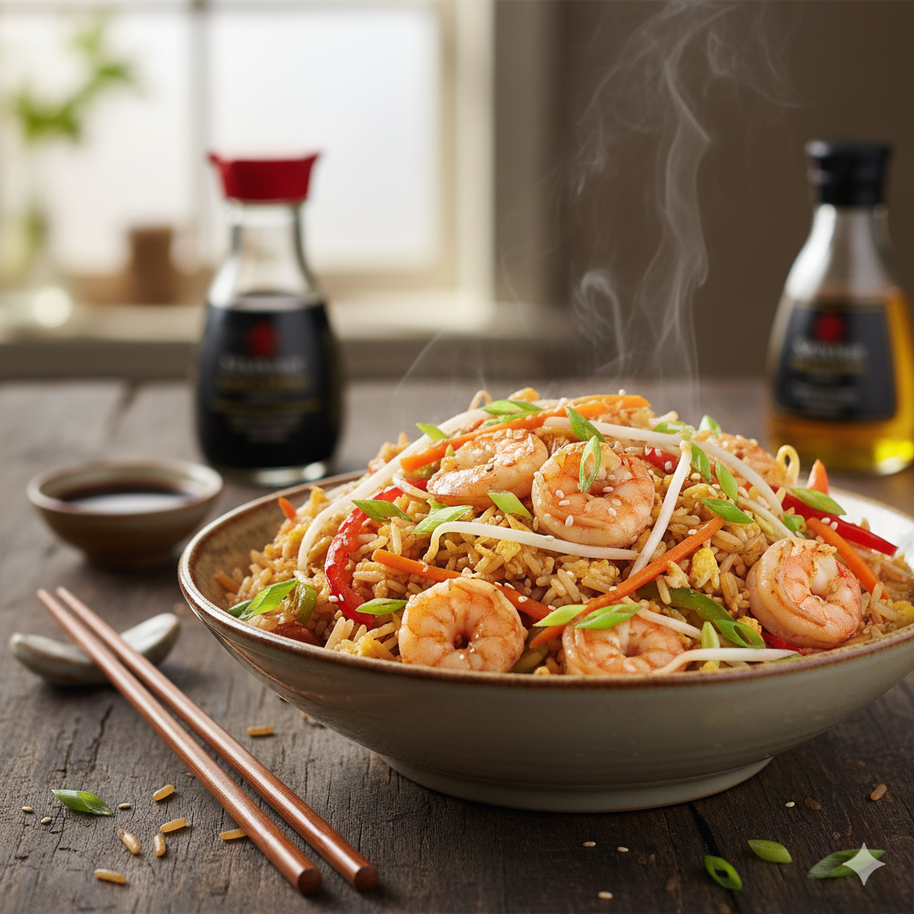 Arroz frito con gambas